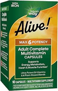 Naturen er i live! Max6 Potence Voksen Complete Multivitamin, med jern, Vitamin A, C, E & B- Vitamin herunder Methylerede B12 & Folate, Understøtter energi Metabolisme *, 90 kapsler (Emballage Maj Vary)