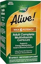 Nature's Way Alive! Max6 Potency Adult Complete Multivitamin, with Iron, Vitamins A, C, E & B-Vitamins Including Methylated B12 & Folate, Supports Energy Metabolism*, 90 Capsules (Packaging May Vary)
