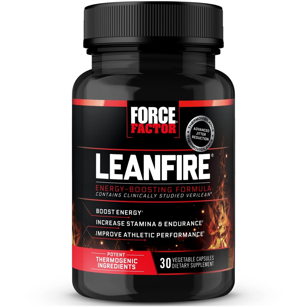 Force Factor LeanFire Pre Workout Energy Pills med Green Tea Extract og koffein til at øge energi, Build Lean Muscle, Black, 30 Greve (pakke med 1), pakke maj Vary