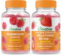 Lifeable Magnesium + Melatonin 20mg, Gummies Bundle - Great Tasting, Vitamin Supplement, Gluten fri, GMO fri, Chewable Gummy