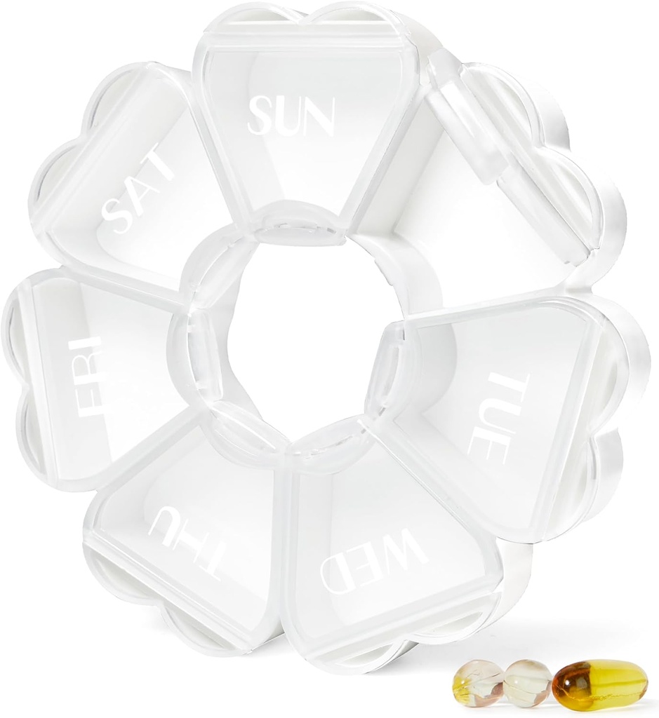MOLN HYMY Stor Ugentlig Pill Box 7 Dag, Cute Pill Case Organizer 1 gang om dagen, Floral Pill Container Når dagligt, Pretty Medicine Dispenser for Vitamin / Fish Oil / Medicin / Kosttilskud (hvid)