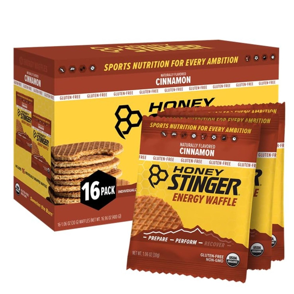 Honning Stinger Organic Gluten Gratis kanel vaffel, Energi Stroopwafel til motion, Endurance og ydeevne, Sport Nutrition for Home & Gym, Pre and Post Workout, Box med 16 vafler, 16.96 Ounces
