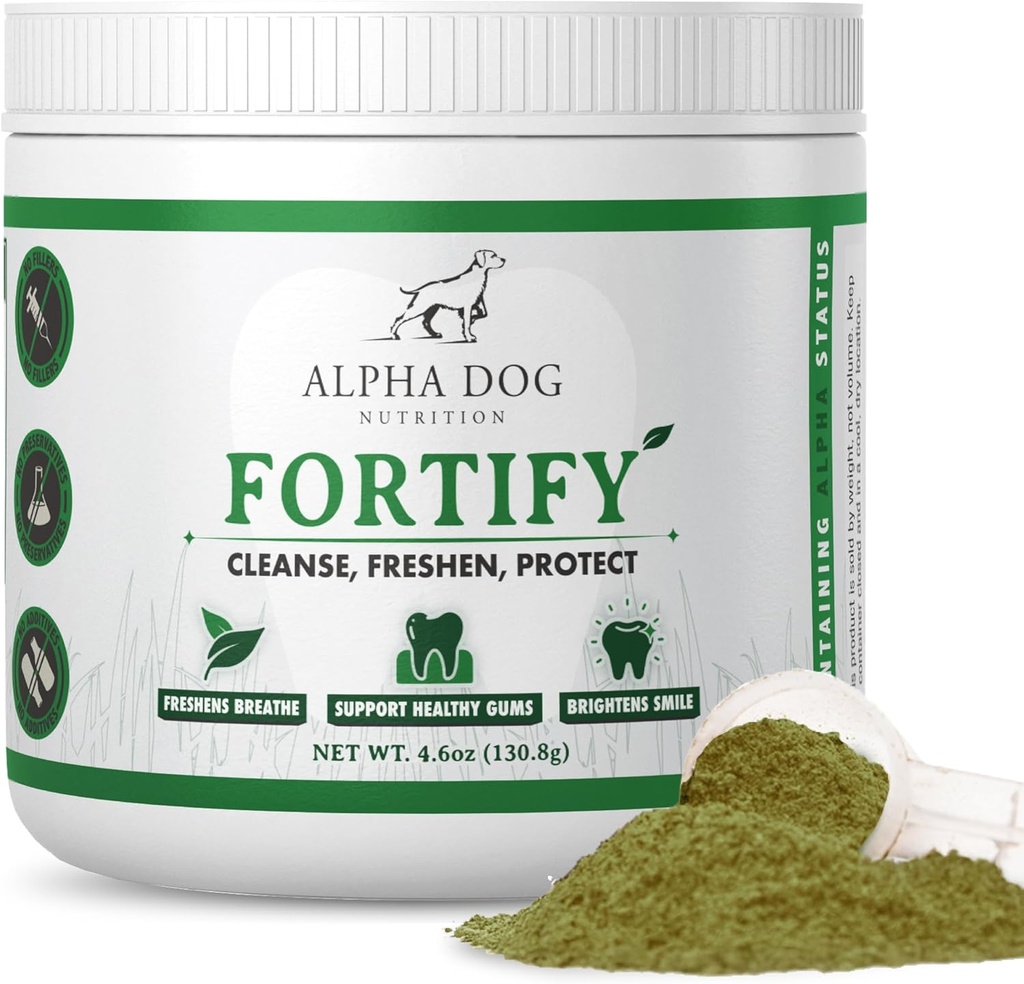 Hundens tænder rengøring pulver - Forstærkning dental pulver til hunde - Plaque Remover og friske dårlige ånde med friske grønne kosttilskud - Indeholder kelp, probiotika, og andre tandrensning ingredienser