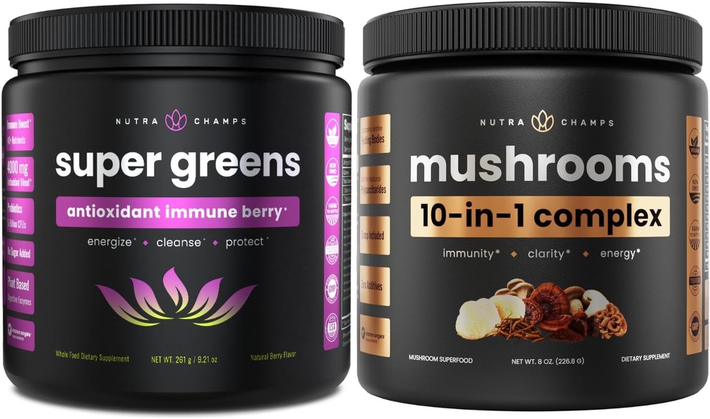 NutraChamps Super Green Antioxidant & Super svampe: Ultimate Brain, Gut & Body Boost
