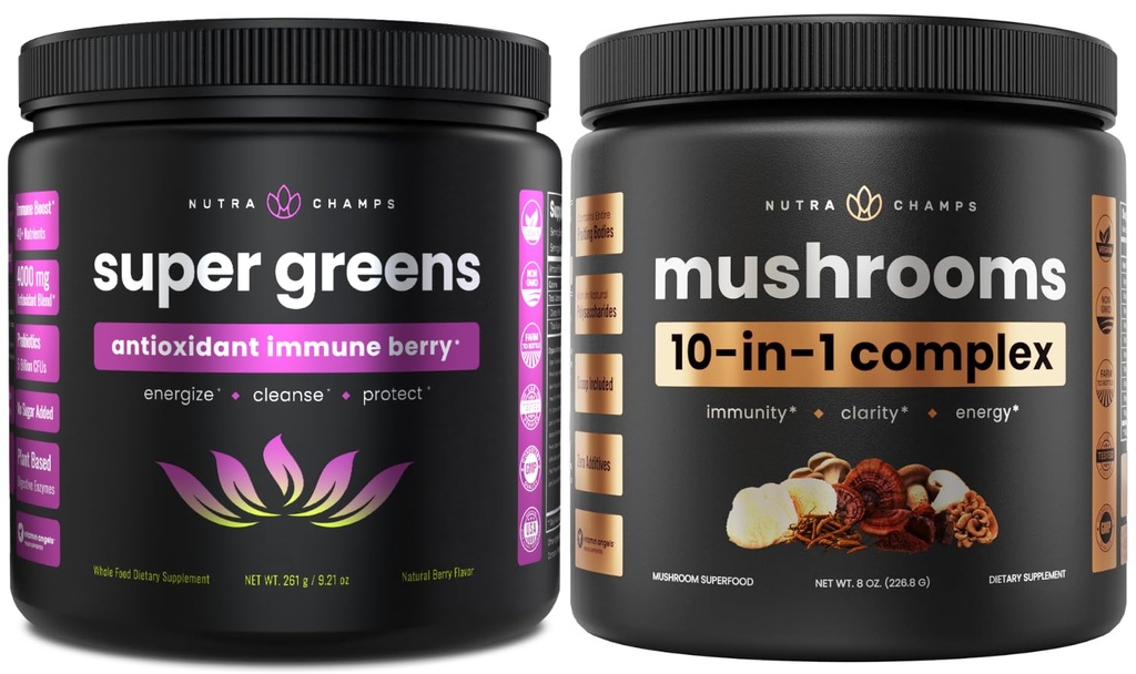 NutraChamps Super Green Antioxidant & Super svampe: Ultimate Brain, Gut & Body Boost