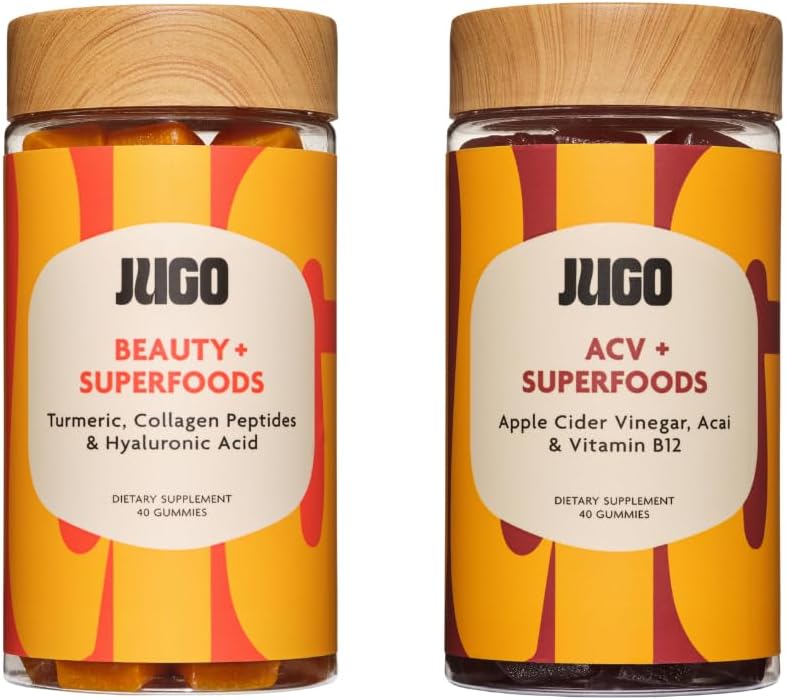 JUGO Beauty + ACV Gummies Bundle - Collagen, Biotin & Apple Cider Vincils - Understøtter hår, hud, negle, Gut Sundhed & Metabolisme - 100% Vegetarisk & Gluten- Free