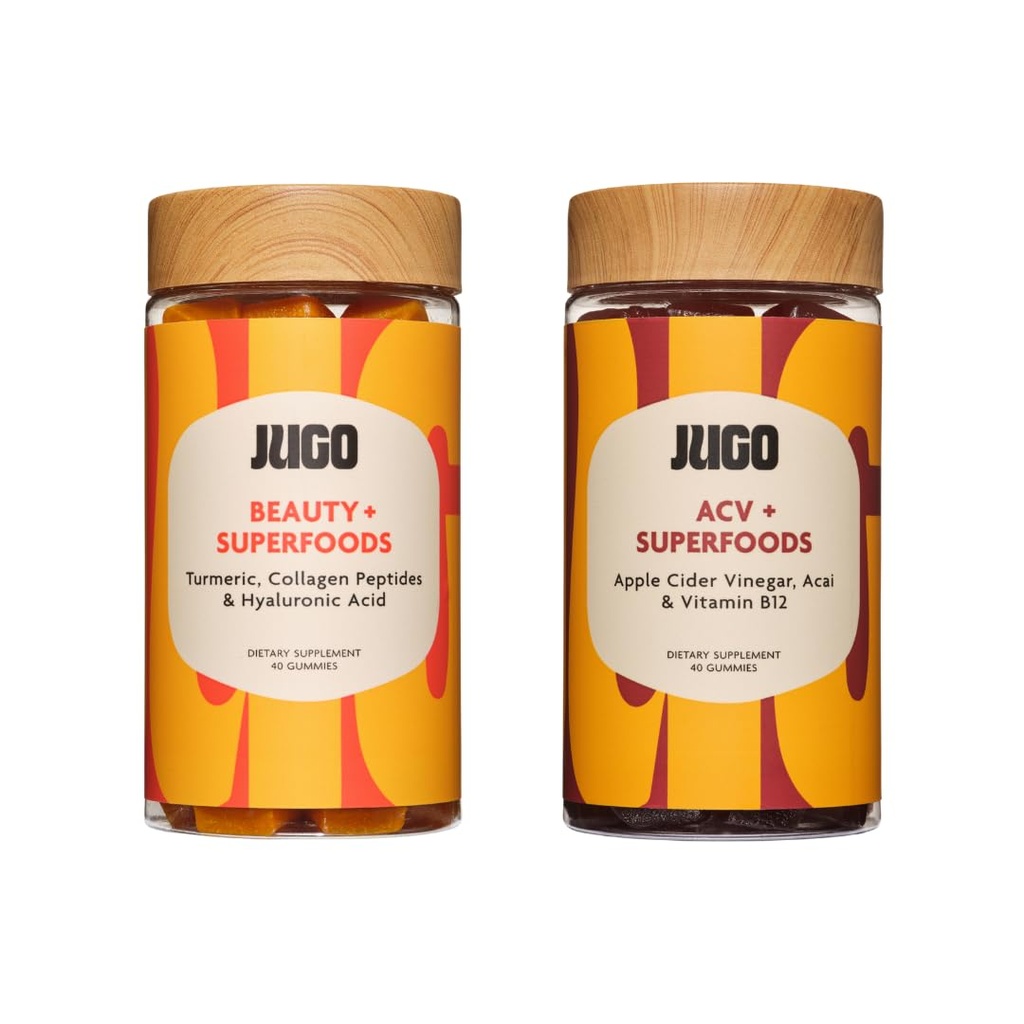 JUGO Beauty + ACV Gummies Bundle - Collagen, Biotin & Apple Cider Vincils - Understøtter hår, hud, negle, Gut Sundhed & Metabolisme - 100% Vegetarisk & Gluten- Free
