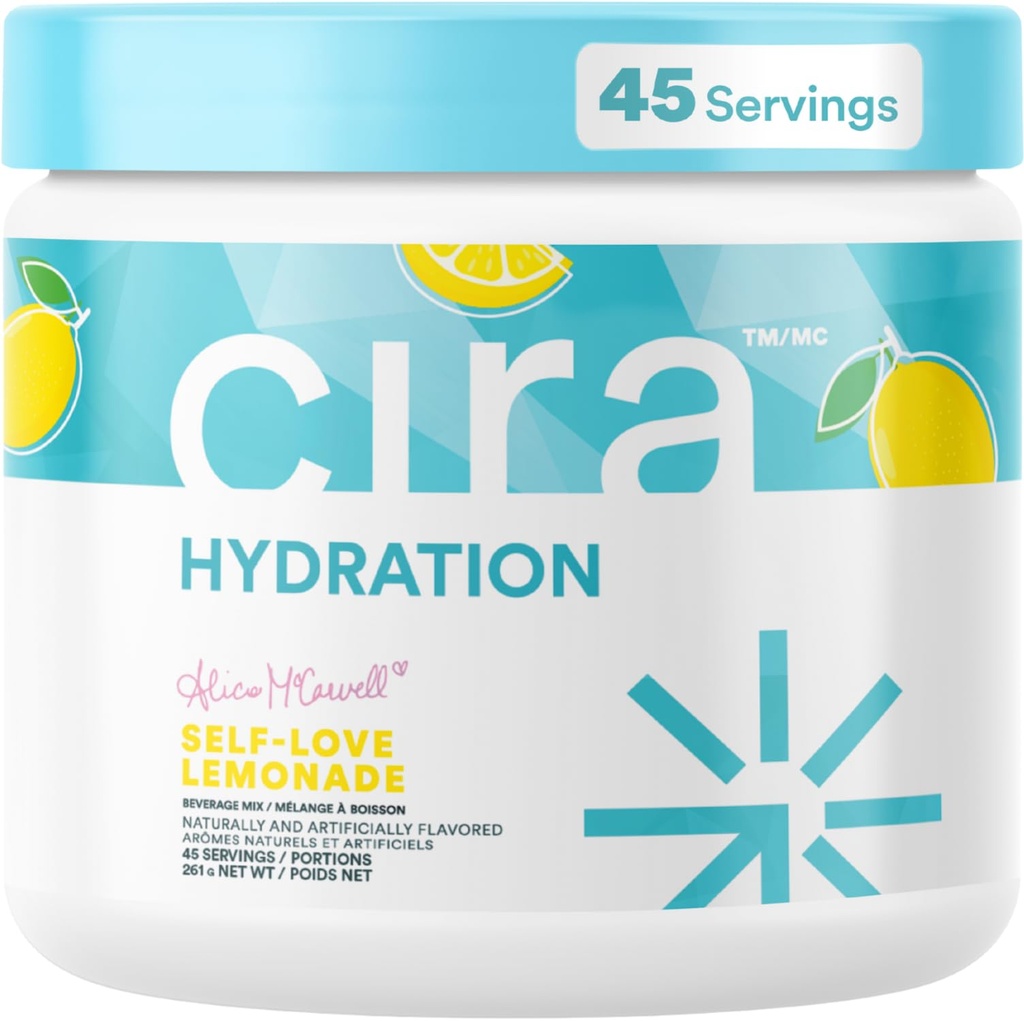 Cira Hydration Powder x Alicia McCarvells Electrolyte Drink Mix med Himalayansk salt til dehydrering Relief og Inddrivelse - Self Love Lemonade, 45 Serveringer
