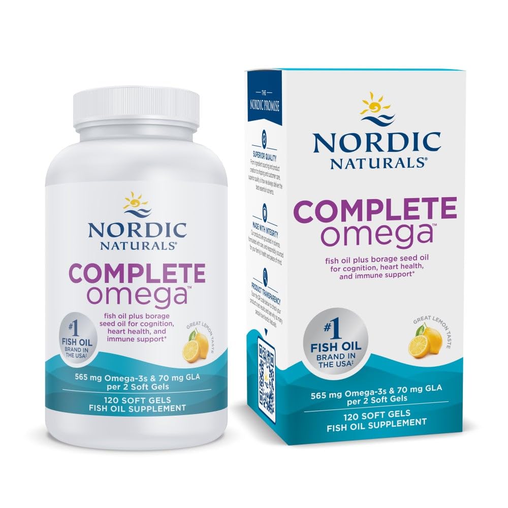 Nordic Naturals Complete Omega, Lemon Flavor - 120 Soft Gels - 565 mg Omega-3 - EPA & DHA med Tilføjet GLA - Sund hud, kognition, Positive Mood - ikke-GMO - 60 Serveringer