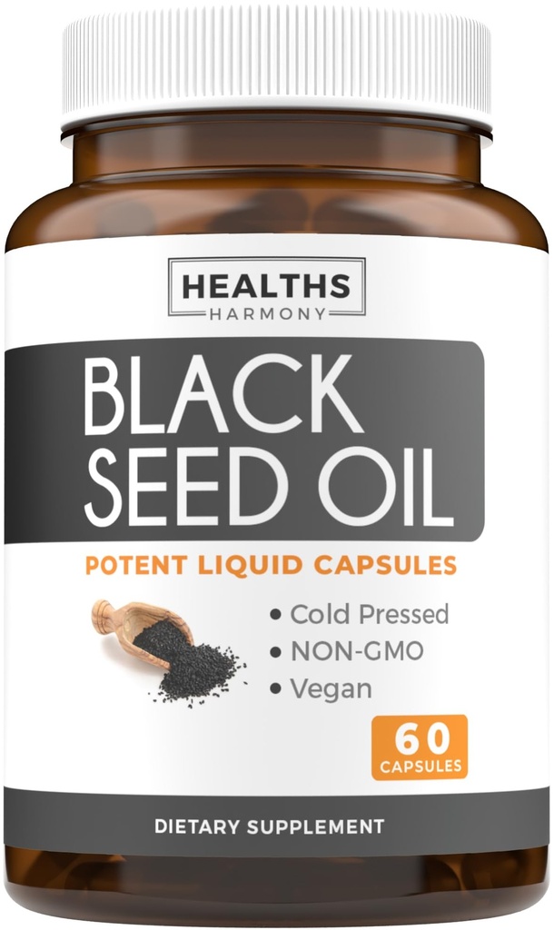 Black Seed Oil - 60 Softgel kapsler (non-GMO & Vegan) Premium Cold- presset Nigella Sativa producerer Pure Black Cumin Seed Oil med vitamin E - 500mg hver, 1000mg Per 2 Capsule Servering