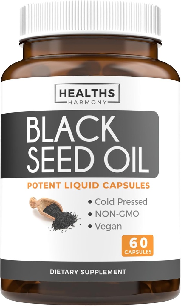 Black Seed Oil - 60 Softgel kapsler (non-GMO & Vegan) Premium Cold- presset Nigella Sativa producerer Pure Black Cumin Seed Oil med vitamin E - 500mg hver, 1000mg Per 2 Capsule Servering