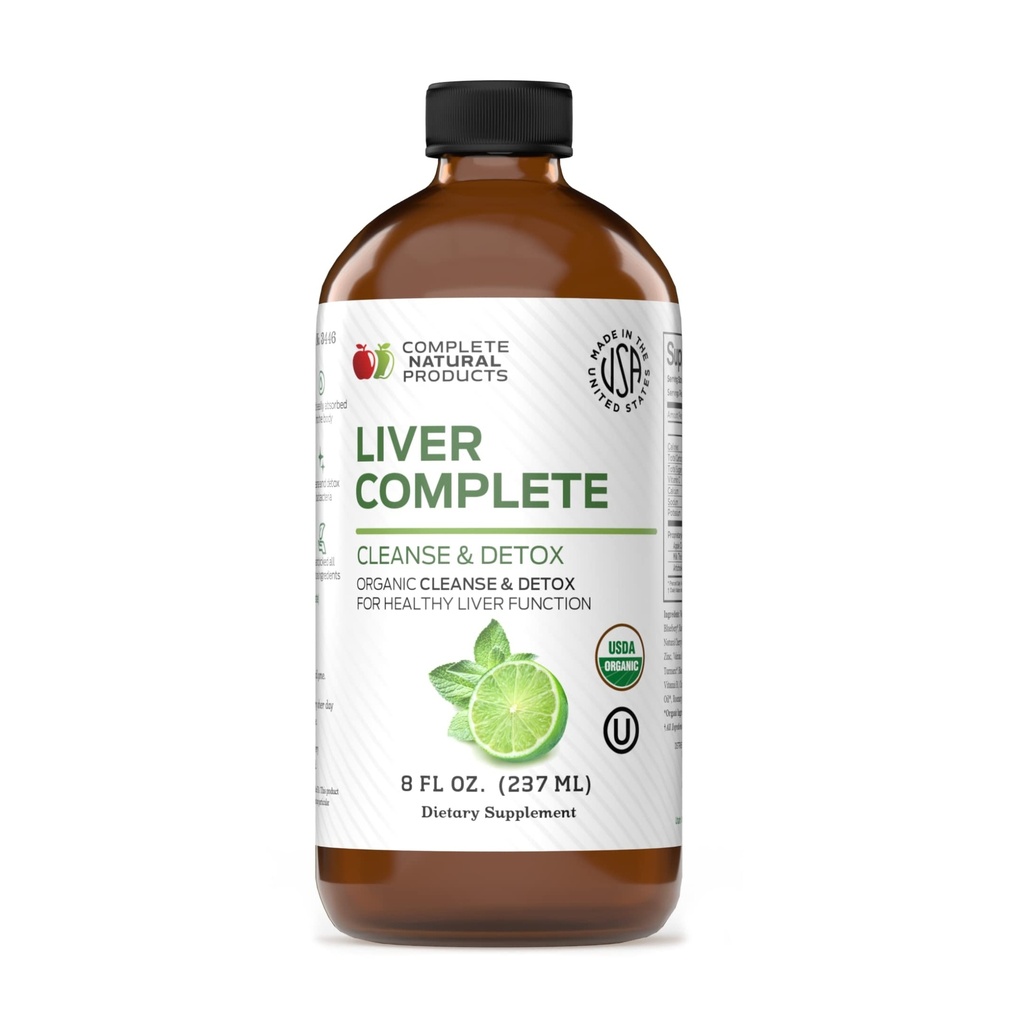 Lever Complete Liquid 8 oz - Økologisk lever rense Detox Formel, Herbal Support til High Enzymes med Mælk Thistle Dandelion Chanca Piedra, Easy Absorbing Natural Tincture USA Lavet Familie Udarbejdet