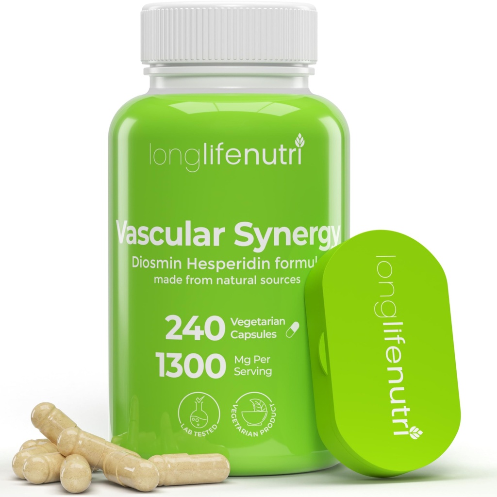 LongLifeNutri Diosmin Hesperidin Complex, Vaskulære Synergy 1000mg / 300mg for optimal cirkulation & Vein Support: 240 kapsler, 120 Servere, 4-måned Supply, Made in USA