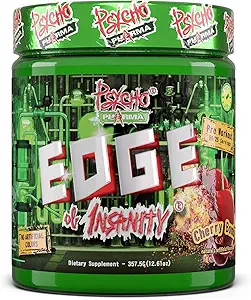 Psycho Pharma Strongest High Stim Preworkout Powder - Edge of Insanity - Mest Intense Pre Workout Supplement for Pumper, Styrke, Energi og føler godt fokus. Rivaler Berømte PWO 'er fra fortiden