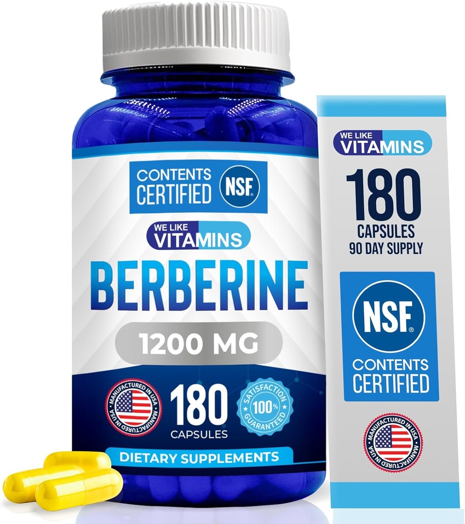 Vi kan lide Vitaminer Berberine Supplement, 1200mg, Pure Max Strength Berberine HCL - 180 vegetariske kapsler (Gluten Free, Non GMO) - 90 Servere