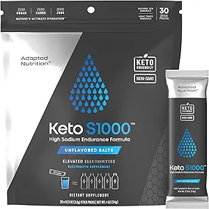 Keto S1000 Electrolyte Powder Packets | Keto and Paleo Friendly | No Sugar, Calories, Maltodextrin | Clean | 30 Unflavored Salt Hydration Stick Packs