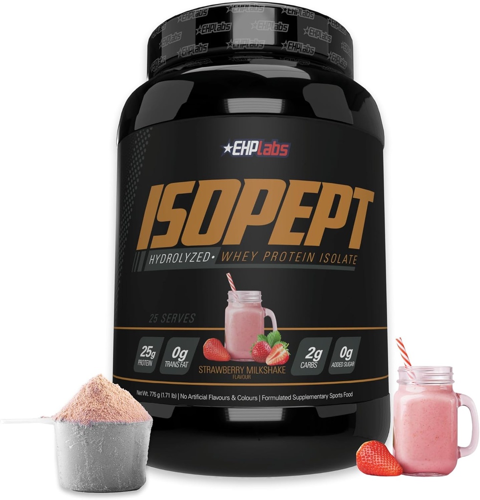 IsoPepept Hydrolyzed Whey Protein Powder by EHPabs - 100% Whey Protein Isolate & Hydrolysat, 27g protein, non-GMO, gluten fri, hurtig Absorbing, Easy Digesting, 27 Server (Jordbær Milkshake)