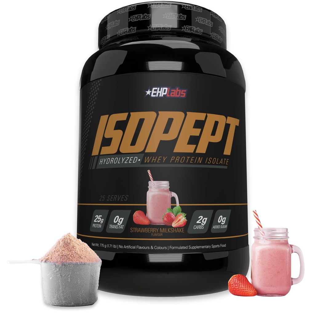 IsoPepept Hydrolyzed Whey Protein Powder by EHPabs - 100% Whey Protein Isolate & Hydrolysat, 27g protein, non-GMO, gluten fri, hurtig Absorbing, Easy Digesting, 27 Server (Jordbær Milkshake)