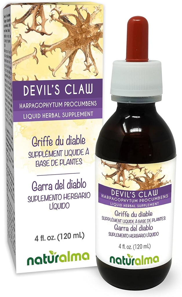 Naturalma Devil 's Claw (Harpagophytum procumbens) Root Alkohol- Free Tincture - 4 fl oz Liquid Extract in Drops - Herbal Supplement - Vegan