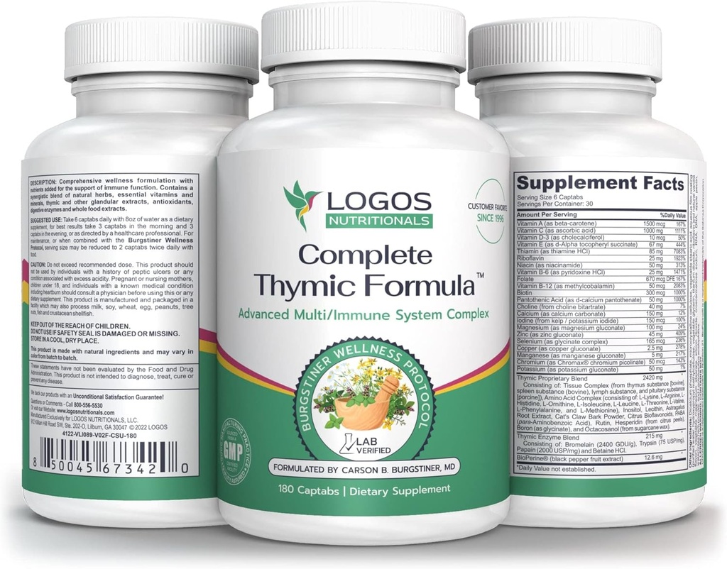 Komplet Thymic Formel ™, Omfattende Multivitamin & Multimineral med Thymus Glandular Extracts (180 greve (pakke med 1)