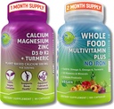 TILLÆG STUDIO Daglig immunforsvar, ben & energistøtte Bundle for mænd og kvinder - Vegansk hel mad Multivitamin uden jern & plant- baseret calcium Magnesium med D3, K2 & gurkemeje - Vegan, Non- GMO