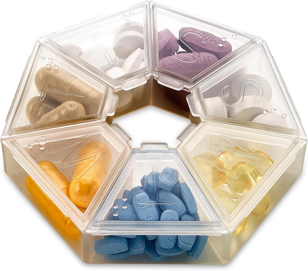 Medca Weekly Pill Organizer Clear 7- Sided Pill Reminder, Hexagon Shaped