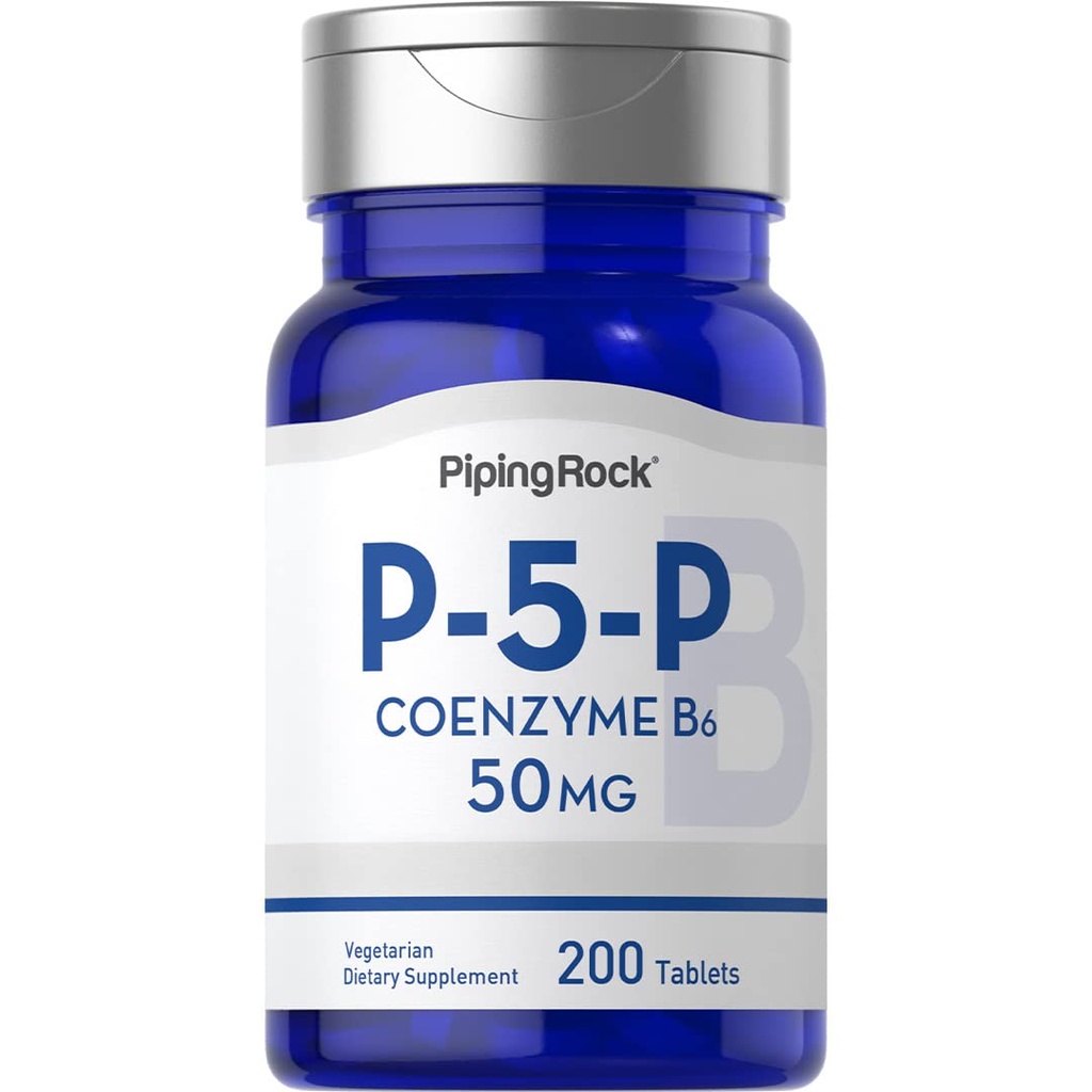 Piping Rock P5P Vitamin B6 ttesmå 124; 50mg • 124; 200 tabletter • 124; Pyridoxal 5- fosfattilskud • 124; Vegetarisk, Non- GMO, Gluten Free