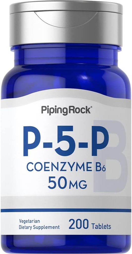 Piping Rock P5P Vitamin B6 ttesmå 124; 50mg • 124; 200 tabletter • 124; Pyridoxal 5- fosfattilskud • 124; Vegetarisk, Non- GMO, Gluten Free