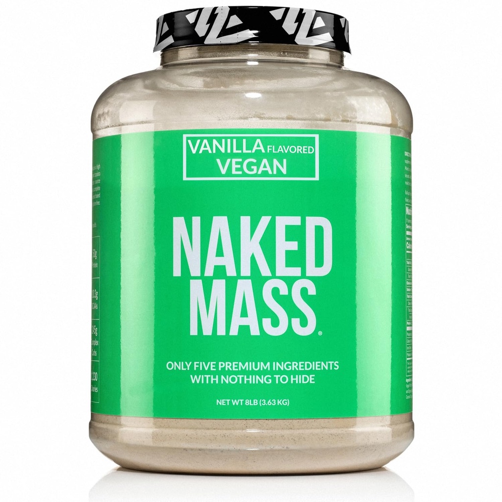 NAKED Vegan Mass - Vanilla Vegan Vægt Gainer - 1,230 Kalorier, Non- GMO, Soy & Gluten Gratis, Ingen kunstige ingredienser - 8LB Bulk - 11 Serveringer