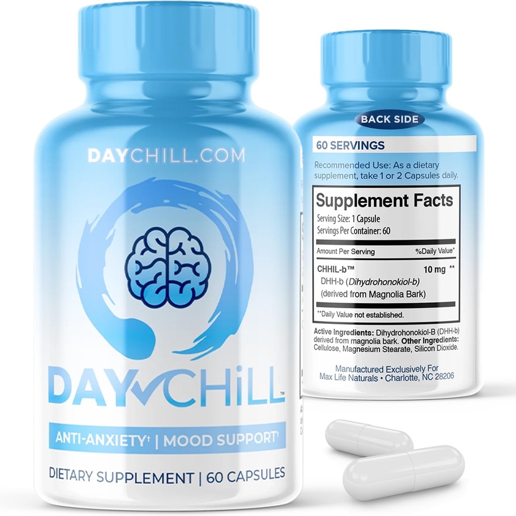 Chill Pill Happy Pills Mood Stabilizer Kvinder og mænd med Magnolia Bark 60 Kapsler Formuleret i USA - DHH-B Dihydrohonokiol- B Calm Pills Minerals og Chill Formel for afspænding og sundhed balance