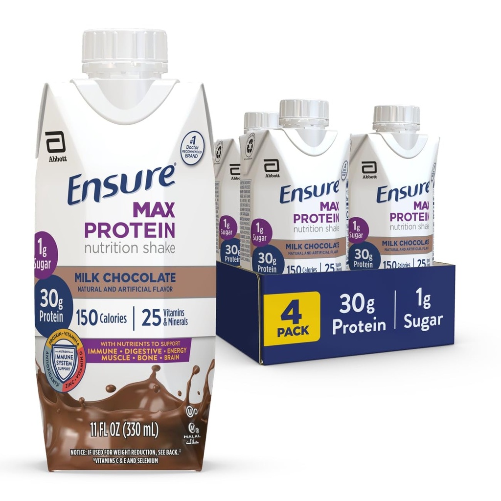 Sikre Max Protein Milk Chokolade Nutrition Shake 124; 30g Protein, 1g Sukker, 4g Fiber Blend • 124; 4 Pack