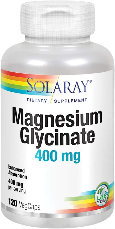 Solaray Magnesium Glycinat 400 mg 1 124; Sund afslapning, Knogler & Kardiovaskulær Support (120 CT, 30 Servere)