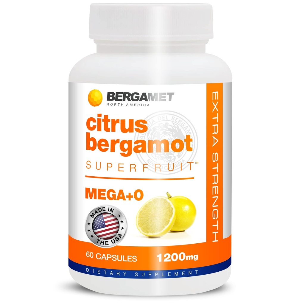 BergaMet Citrus Bergamot Supplement, 170: 1 Extract, 1200mg, 80% Polyphenoler, Italiensk Citrus Bergamot Supplement for High Cholesterol, 60 kapsler, 1 måned, Made in USA