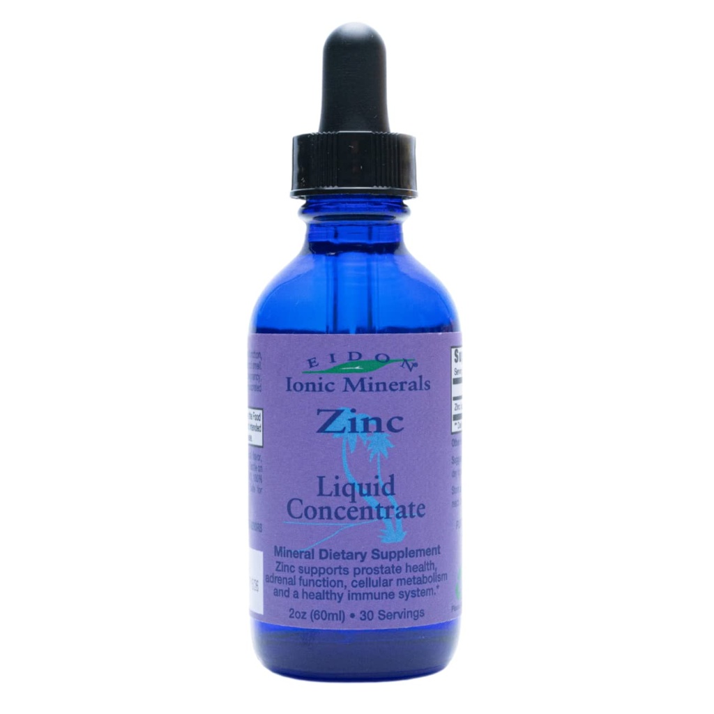 Eidon Ionic Minerals Flydende Zink koncentrat - Ionic Zink supplement dråber til voksne og børn, Support immunsystem, hår og hud, lever og nyresundhed, Relieves Stress - 2 oz