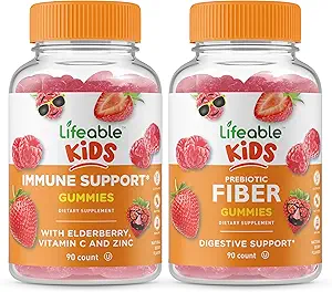 Lifeable Immunsupport Kids + Prebiotic Fiber Kids, Gummies Bundle - Great Tasting, Vitamin supplement, Gluten Free, GMO fri, Chewable Gummy