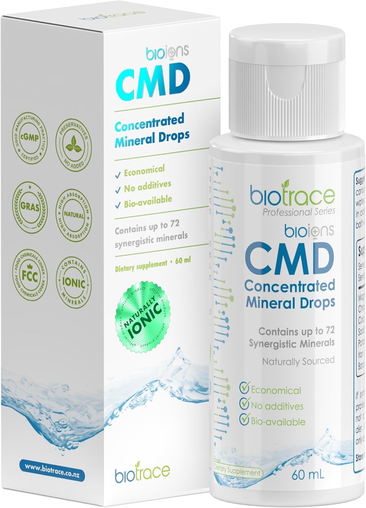 BioTrace Dead Sea Trace Mineral Drops ttesmå 124; 72 + Koncentreret trace mineral, ionisk væske Magnesium, Chlorid, Kaliumchlorid 124; Lavt natriumstearat 124; Energi, elektrolyter, Hydration- 124; 24 dages forsyning, 2 fl oz (pakning med 1)