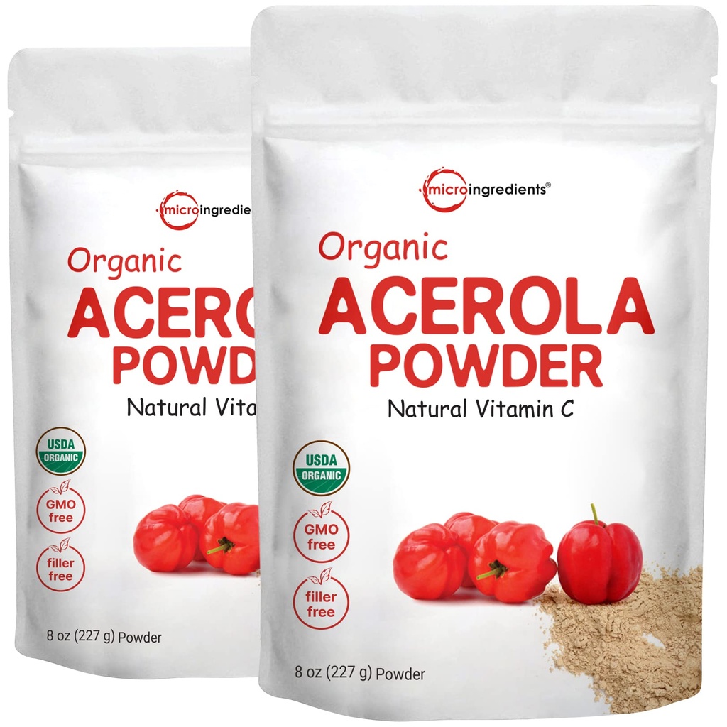 2 pakke Pure USDA Organic Acerola Cherry Powder, Natural and Organic Vitamin C for Immunsystem, 8 Ounce, Ingen GMO, Ingen Gluten, Brasilien Oprindelse