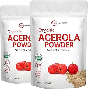 2 pakke Pure USDA Organic Acerola Cherry Powder, Natural and Organic Vitamin C for Immunsystem, 8 Ounce, Ingen GMO, Ingen Gluten, Brasilien Oprindelse