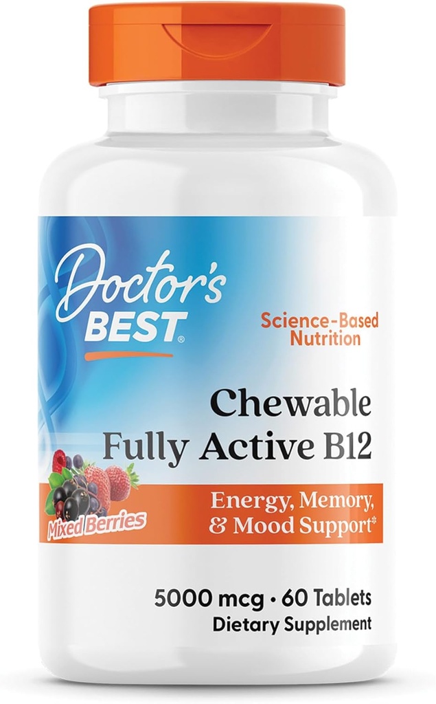 Doctor 's Best Chewable Full Active Methyl B12, Methylcobalamin, Energy, Memory, & Mood Support, Non- GMO, Gluten Free, Soy Free, Vegan 60 Tablets