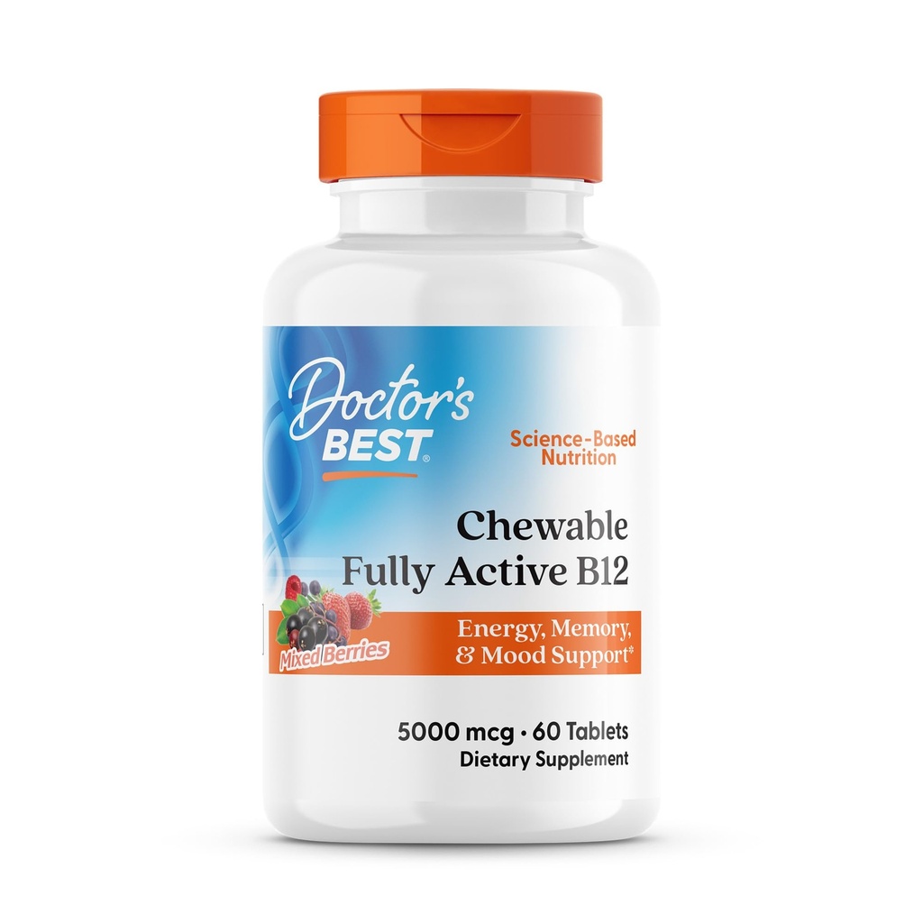 Doctor 's Best Chewable Full Active Methyl B12, Methylcobalamin, Energy, Memory, & Mood Support, Non- GMO, Gluten Free, Soy Free, Vegan 60 Tablets