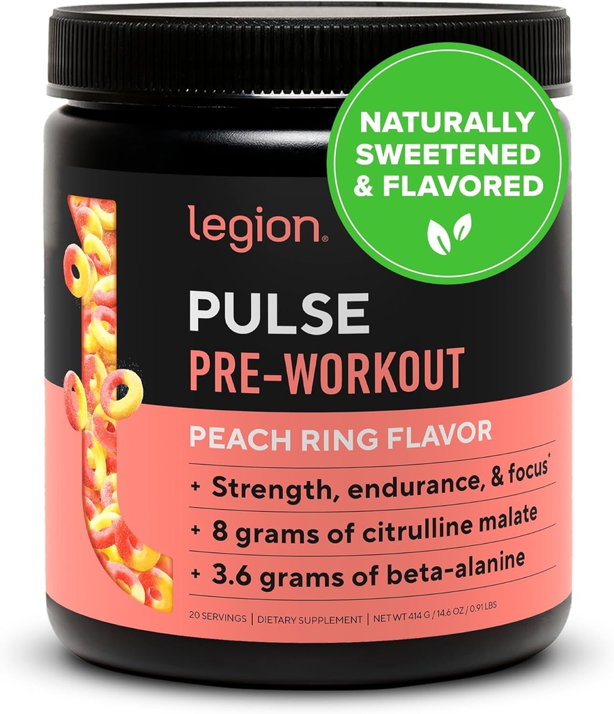 LEGION Pulse Pre Workout - Alle naturlige nitrogenoxid Preworkout Drikke til Boost Energy, Kreatin Gratis, naturligt sødet, Beta Alanine, Citrullin, Alpha GPC (Peach)