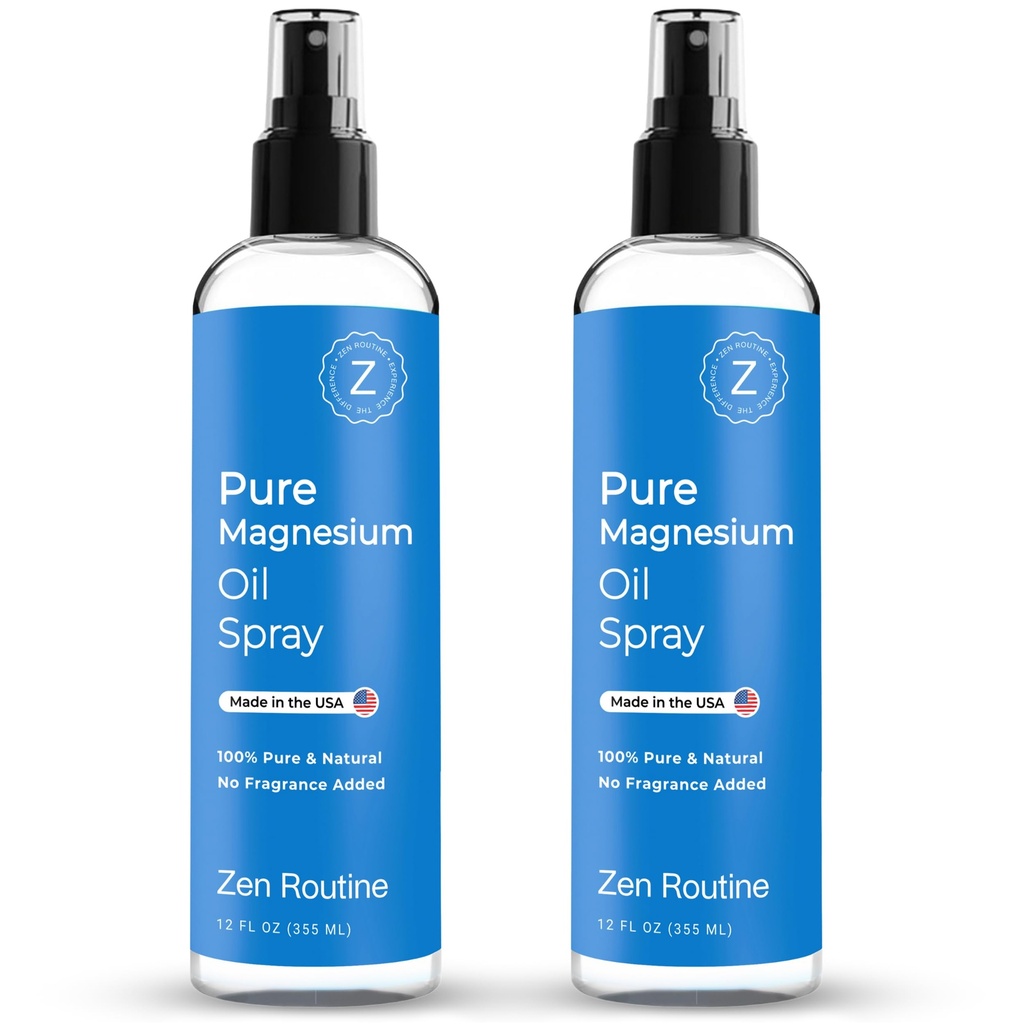 Pure Magnesium Oil Spray 12oz (2 Pack) - Organic USP Grade Magnesium Spray, Topisk Magnesium Glycinat, Magnesium Oil for Feet, Krop, Muscles & Leg kramper - Made in USA