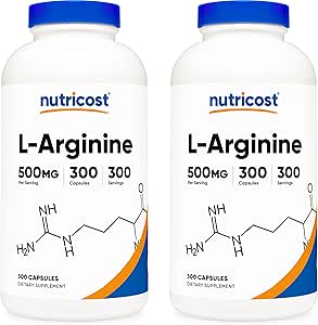 Nutricost L-Arginine 500mg, 300 Capsules (2 Bottles)