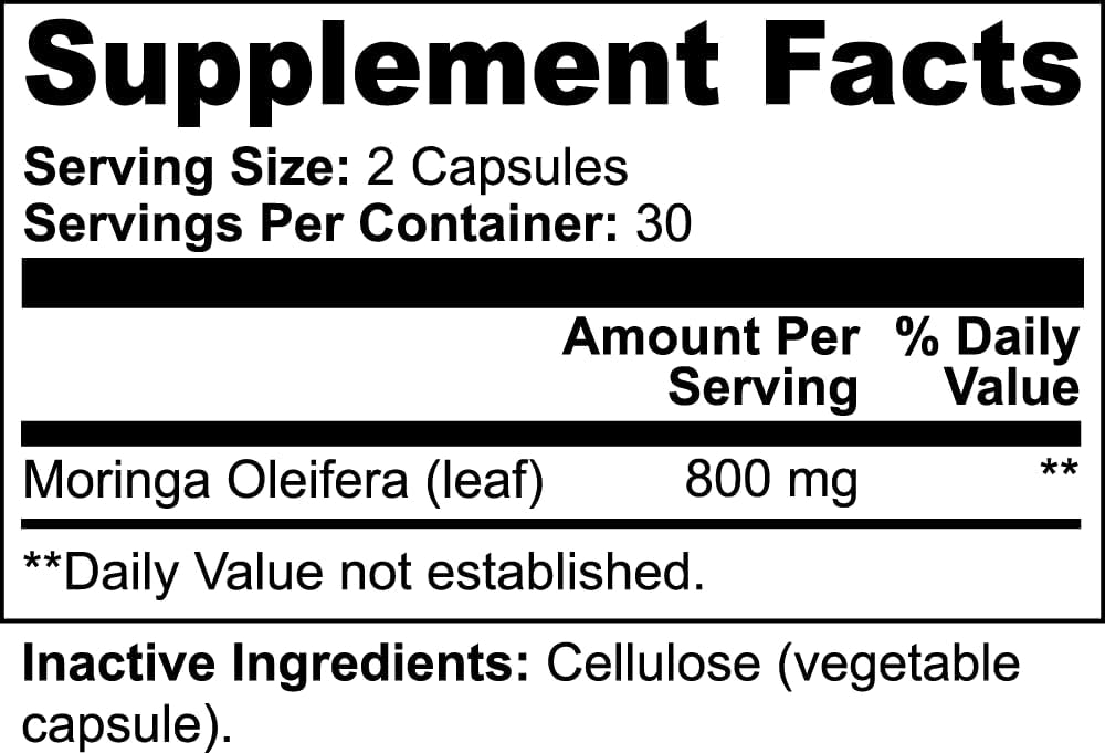 Moringa Powder Kapsler - 800mg af Pure Nutrient- Rich Moringa Powder - En naturlig grøn antioxidant Superfood - Rig i essentielle vitaminer og aminosyrer for samlet Wellness