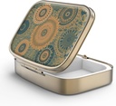 Pill Case Pill Box med spejl Retro 2 Segment Lille Pill Case til purse eller Pocket Bronze Rektangulær Pill Box eller Vitaminer, Fiskeolie, Kosttilskud, Pill Containe Travel Gaver Retro Mandala