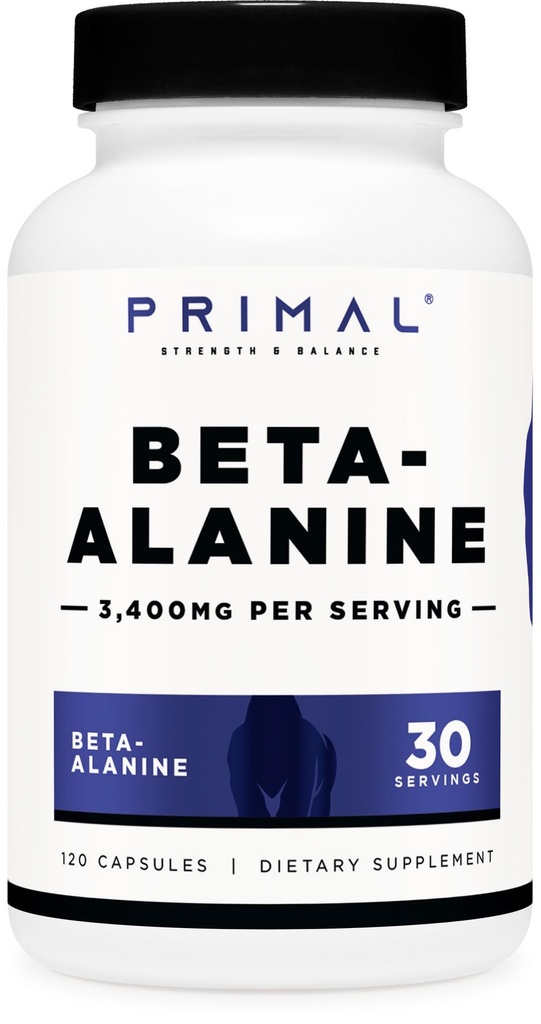 Primal beta- alanine kapsler 3400mg (30 Servere, 120 Kapsler) - Supplement, Gluten- Free & Non- GMO, 850mg Per Cap