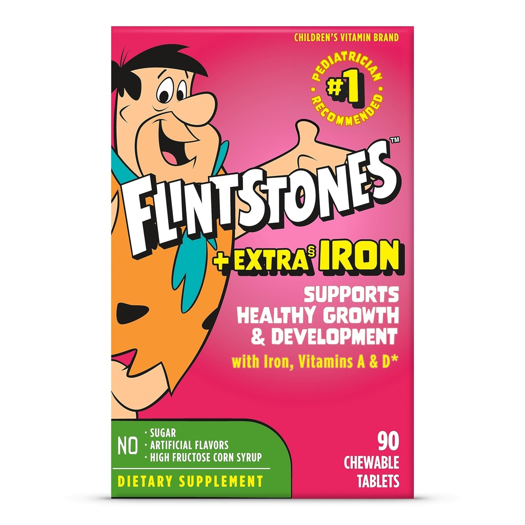 Flintstones Chewable Kids Multivitamin med C-vitamin, D, B12 & Jern til Toddlers, 90 Greve