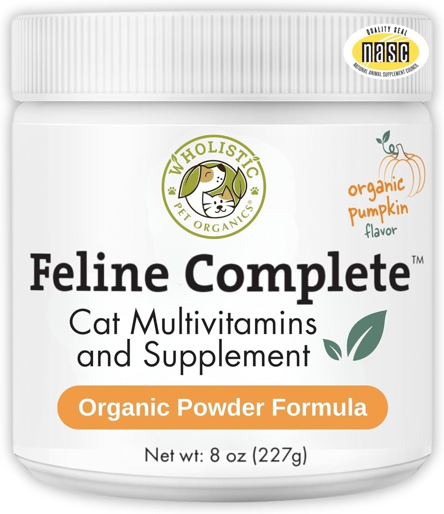 Wholistic Pet Organics Feline Complete Organic Pumpkin - 8 Oz - Multivitamin & Probiotisk pulver til katte - Natural Cat Food & fordøjelsesstøtte