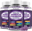 Elderberry Gummies immunforsvar, daglig støtte til børn og voksne *, med Sambucus Elderberry, Zink, C-vitamin, D3, B6, B12, Plus - Kosttilskud - 210 Tæl