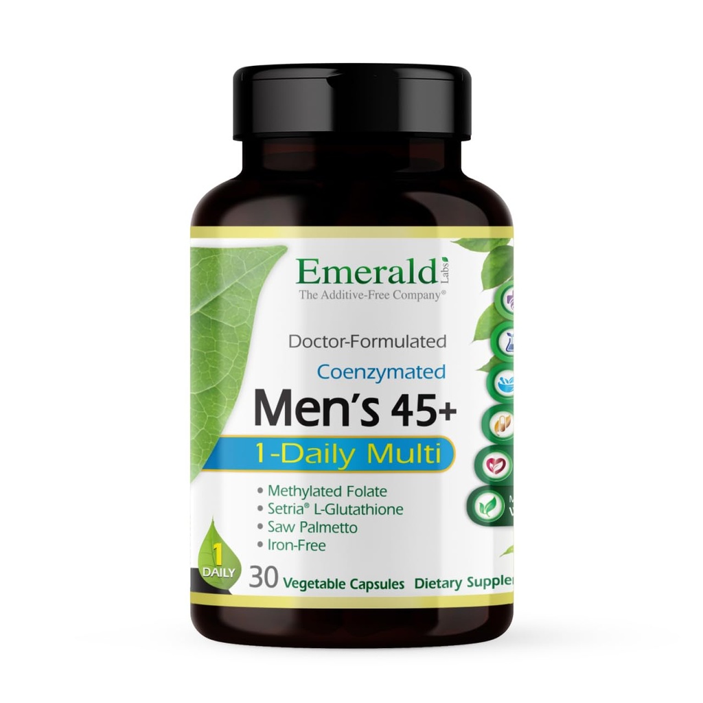 NØGLE LABS Mænd 45 + 1 - Daily Multi - Lavet med Saw Palmetto, Lycopene & mere til hjerte, ben & immunforsvar * - Glutenfri - 30 grøntsagskapsler